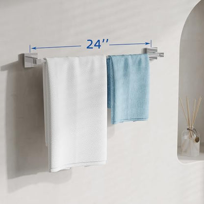 RUACQ Towel Bar 24" Towel Racks for Bathroom Wall Mounted, Chrome | One-Piece Bath Towel Holder, Total Length 26 Inch Single Towel Rod, 304 Stainless Steel Rustproof, Square Base, Heavy Duty - color: Chrome, size: 24 inch(Center to Center) Single Bar