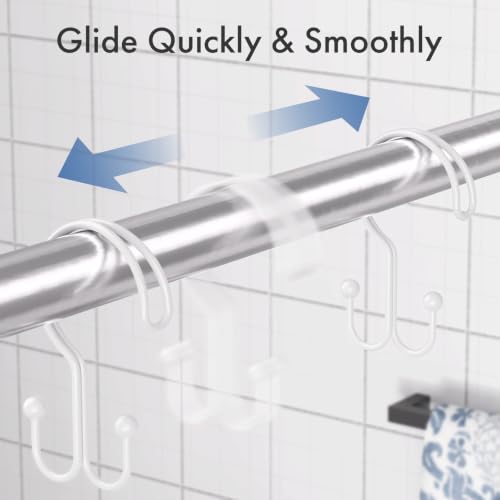 Bathway White Shower Curtain Hooks Ring, 12 Pcs Double Sided Shower Hooks, Rust Proof Metal Shower Hooks for Bathroom, Anti-Drop Shower Rings for Shower Curtain & Liners - color: White, style: Double-layer Shower Hooks