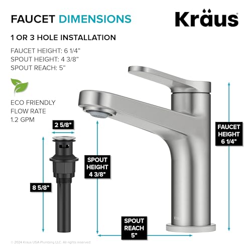 KRAUS Indy Single Handle One Hole Bathroom Sink Faucet in Spot-Free Brushed Nickel, KBF-1411SFBN - color: Spot Free Brushed Nickel, style: Basin + Pop-Up Drain