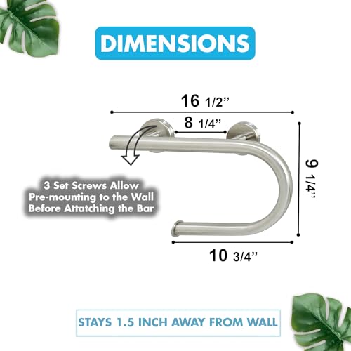 Grab Bar Toilet Paper Holder - Bathroom Safety Aid/304 Stainless Steel/Right/Brush Finish/16.5"x 10" - color: Brushed Stainless Steel, Right Hand