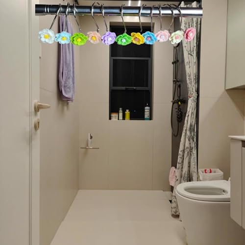 Twofish Home Flower Shower Curtain Hooks Pack of 12 Anti Rust Decorative Resin Shower Curtain Rings - color: Tetrachromic Flower