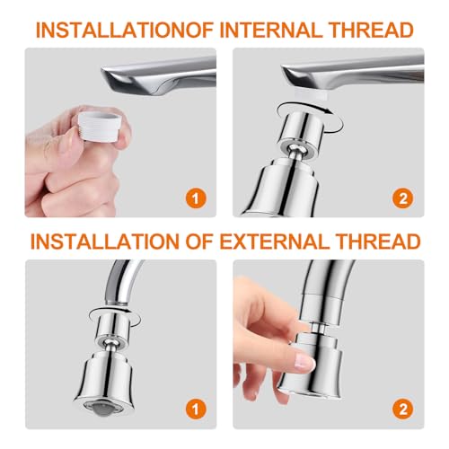 Metal Swivel Sink Faucet Aerator/Extender | 360° Swivel Faucet Sprayer Nozzle for Kitchen Bathroom, Dual Modes Sink Sprayer Attachment, Anti-clogging Design, Silver - color: Chrome