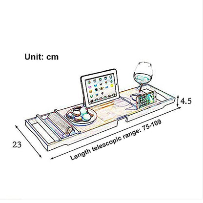Expandable Bathtub Tray, Bamboo Bathtub Tray, Bathtub Caddy, with Tablet Holder, Mobile Phone Tray and Wine Glass Slot.