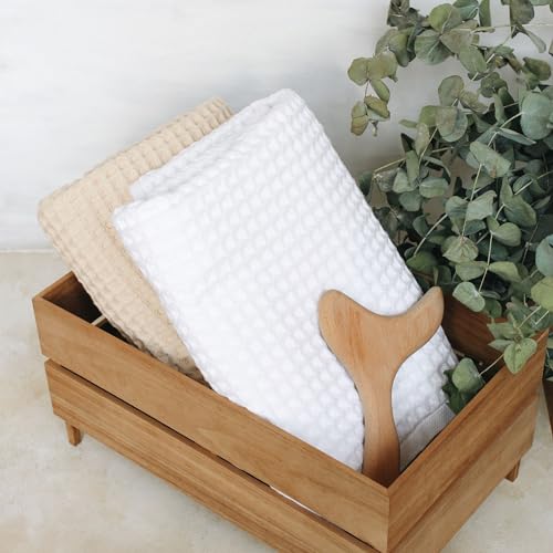 Waffle Bath Sheet Set, 100% Turkish Cotton, Includes 1 Bath Sheet, 1 Hand Towel, 2 Face Towels - color: Beige, size: Bath Sheet Set (4 Pieces)