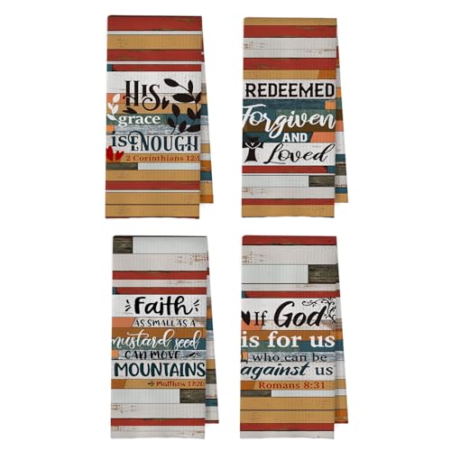 Christian Gifts Dish Towels Set - Bible Verse Decorative Waffle Weave Kitchen Towels, Inspirational Christian Gifts Hand Towels, Farmhouse Bible Verse Tea Towels, 16×24 Inches Set of 4 - color: Christian- 09