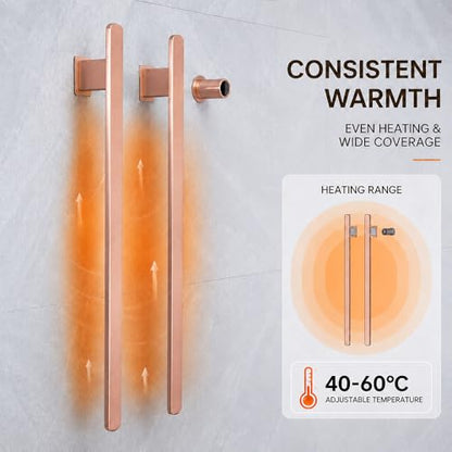 Bathroom Heated Towel Rack, Rose Gold Towel Warmer, 2Bars, 110V | Smart Touch Control, Wall Mounted, Concealed Hardwired, Stainless Steel, Dry Towels in Modern Bathrooms, Space-Saving Design - color: Rose Gold-2 Bars