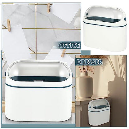 Bokon 2 Pack Mini Trash Can with Lid, 0.5 Gal Small Wall Mounted Trash Bin for Bathroom Vanity, Desk, Countertop, Cabinet Door and Office, Includes 120 Trashbags, White