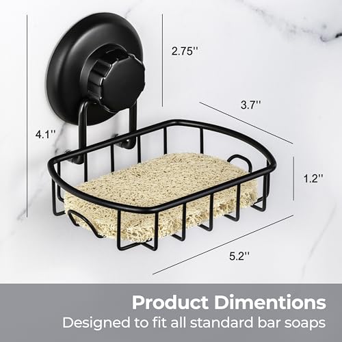 HASKO accessories Suction Soap Dish with Hooks - Super Powerful Vacuum Suction Cup Shower Soap Holder - Rustproof Stainless Steel SS304 Soap Basket - Sponge Holder for Bathroom & Kitchen (Black) - color: Black