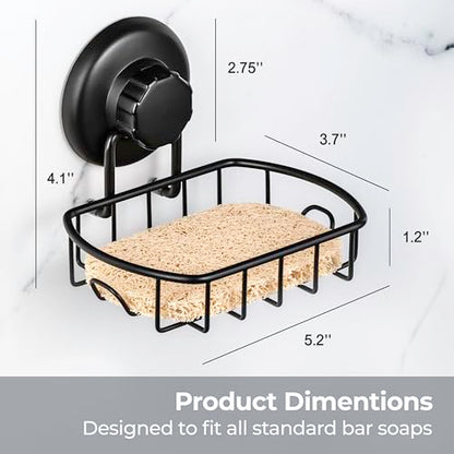 HASKO accessories Suction Soap Dish with Hooks - Super Powerful Vacuum Suction Cup Shower Soap Holder - Rustproof Stainless Steel SS304 Soap Basket - Sponge Holder for Bathroom & Kitchen (Black) - color: Black