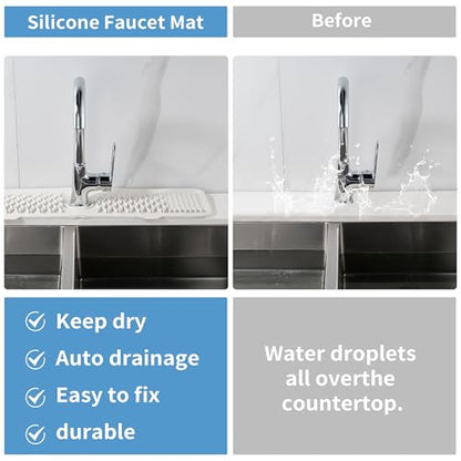 Silicone Faucet Splash Guard Cream White/Beige Kitchen Dish Drying Mats | Sponge Holder Bathroom Countertop Protect Kitchen Sink Splatter Screen Faucet Splash Guard - color: White