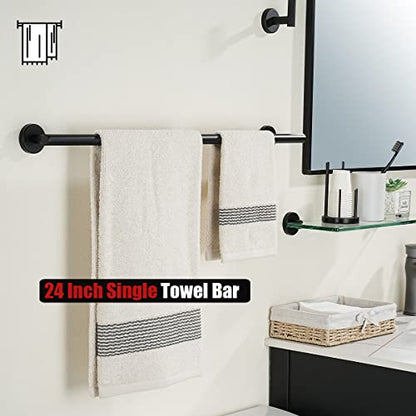 JQK Black Towel Bar, 27 Inch 304 Stainless Steel Thicken 0.8mm Towel Rack Bathroom, Towel Holder Matte Black Wall Mount, Useable Length 24 Inch 2 Pack, TB110L24-PB-P2 - color: Black, size: 27 Inch (2 Pack)
