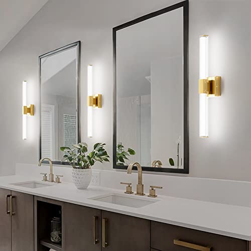 Ralbay 24inch Gold Bathroom Vanity Light Bar 22W Modern LED Vanity Lights Gold Bathroom Wall Mounted Light Fixtures Over Mirror(5500K White Light) - color: Gold, size: 24 inch