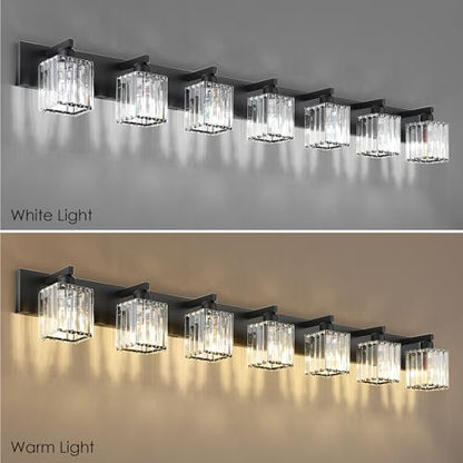 Aipsun Black Vanity Light Crystal Bathroom Lighting Fixtures Modern Bathroom Vanity Light 7 Light (Exclude Bulb) - color: Black, size: 58 inch