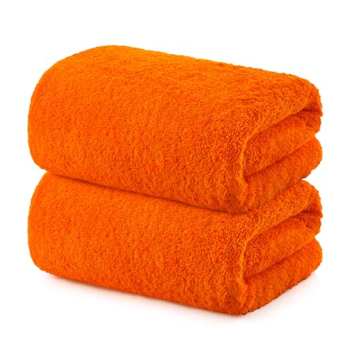 REDKISS 2 Piece Luxury Bath Towel Set - 31x62 inch Oversized Thick Bath Sheets, 100% Cotton, 900 GSM, Super Soft, Highly Absorbent, Quick Dry Large Shower Towels for Bathroom, Pool, Gym, Spa, Orange - color: Vibrant Orange, size: Bath Towel Set of 2