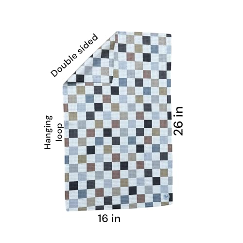 Kitchen Towels, Dish Towels for Kitchen, 2 Pc Kitchen Towel Set | Microfiber Waffle Towels, 16 x 26 inches, with Hanging Loops, Reusable Tea Towels, Cute Kitchen Towels - 2 Pack - color: Multi Checkered Gray Tan