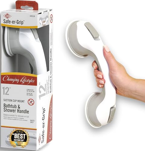 Safe-er-Grip Safe-er-Grip Changing Lifestyles Suction Cup Grab Bars for Bathtubs & Showers; Safety Bathroom Assist Handle, White & Grey, 12 inches | Changing Lifestyles, For Bathtubs & Showers, Safety Bathroom Assist Handle - color: White Grey Accents, si