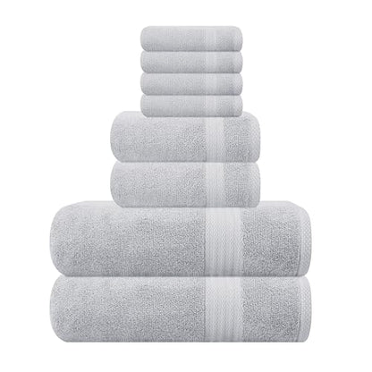 GLAMBURG Ultra Soft 8 Piece Towel Set - 100% Pure Ring Spun Cotton, Contains 2 Oversized Bath Towels 27x54, 2 Hand Towels 16x28, 4 Wash Cloths 13x13 - Ideal for Everyday use, Hotel & Spa - Light Grey - color: Light Grey, size: 8 Piece Towel Set