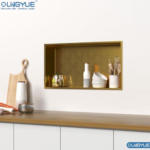 Brushed Gold Shower Niche: No Tile Needed Stainless Steel - 24"x12" Recessed Wall Niches Shelf for Bathroom Kitchen Toilet Storage - color: Brushed Gold