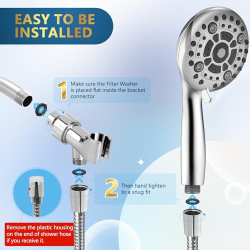 6 Spray Modes High Pressure Handheld Showerhead Set Upgraded | 5 Inches Shower Head with Handheld Spray Premium Chrome Handheld Shower Head 60 Inches Stainless Steel Hose-1-Min Install - color: ‎Premium Chrome