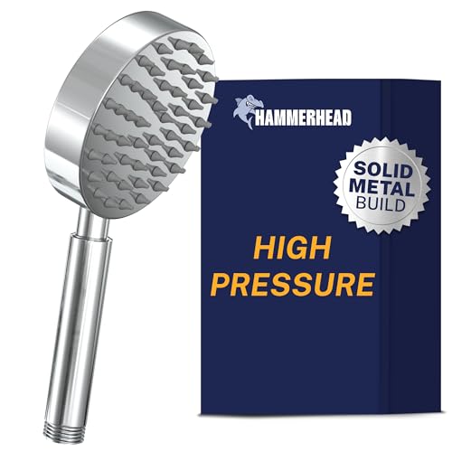 HammerHead Showers® Solid Metal Hand Held Shower Head - CHROME - 2.5 GPM High Pressure Shower Heads 4 Inch Spray Wand | Made from 304 Stainless Steel with Silicone Nozzles - color: Polished Chrome, size: 2.5 GPM