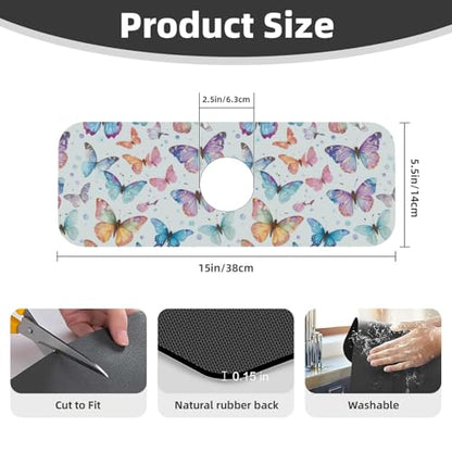 Butterfly Butterflies Kitchen Sink Splash Guard Faucet Mat Super Absorbent Fast Drying Mat Sink Gadgets-Fast Drying Pad Sink Mat For Kitchen Bathroom (15" X 5.5" ) - color: Butterfly
