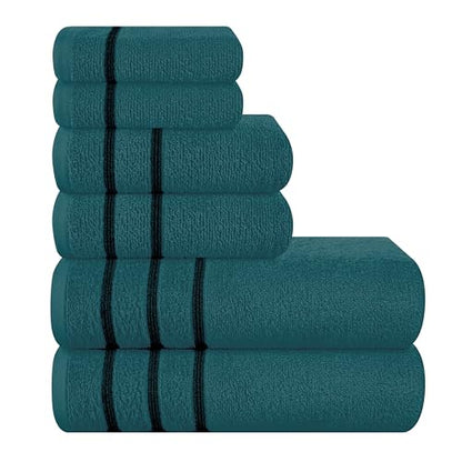 MyOwn Ultra Soft 6 Pack Cotton Towel Set, Contains 2 Bath Towels 28x55 inch, 2 Hand Towels 16x24 inch & 2 Wash Coths 12x12 inch, Ideal Everyday use, Compact & Lightweight - Teal, 71658 - color: Teal, size: 6-Piece Towel Set