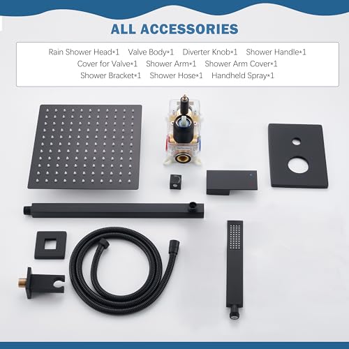 10" Rain Shower System with Handheld & Valve, Matte Black | Wall-Mounted High-Pressure Shower Faucet Combo Set, 10-Inch Rain Shower Head with Handheld Spray,Includes Valve and Trim Kit - color: Matte Black 10