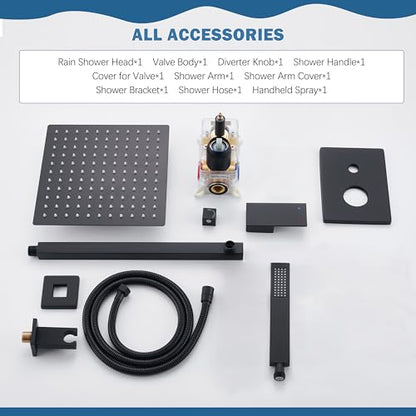 10" Rain Shower System with Handheld & Valve, Matte Black | Wall-Mounted High-Pressure Shower Faucet Combo Set, 10-Inch Rain Shower Head with Handheld Spray,Includes Valve and Trim Kit - color: Matte Black 10