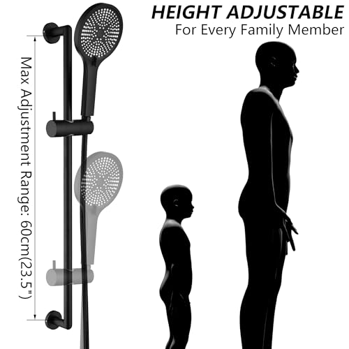 Hand Shower with Slide Bar, Matte Black 26 Inch Shower Head with Slider Bar Adjustable Shower Slide Bar with 3 Function Handheld Shower - style: Matte Black