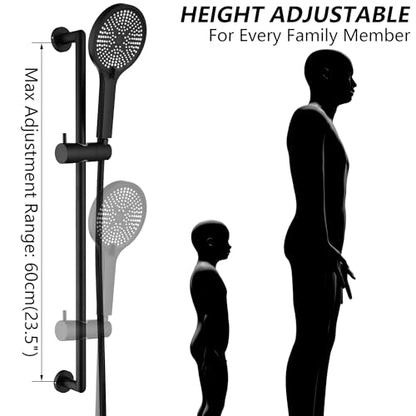 Hand Shower with Slide Bar, Matte Black 26 Inch Shower Head with Slider Bar Adjustable Shower Slide Bar with 3 Function Handheld Shower - style: Matte Black