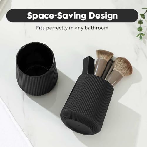 YAUKPH Black Striped Toothbrush Holder | for Electric Toothbrushes Bathroom Organizer Cup for Toothpaste Kids & Adults - color: Black Ribbed