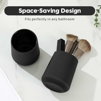 YAUKPH Black Striped Toothbrush Holder | for Electric Toothbrushes Bathroom Organizer Cup for Toothpaste Kids & Adults - color: Black Ribbed