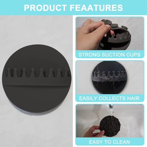 2PCS Hair Catcher Shower, Wall-Mount Suction Hair Collector, Hair Trap for Shower Drain, Reusable Shower Wall Hair Catcher, Silicone Hair Grabber for Bath & Shower (Black)