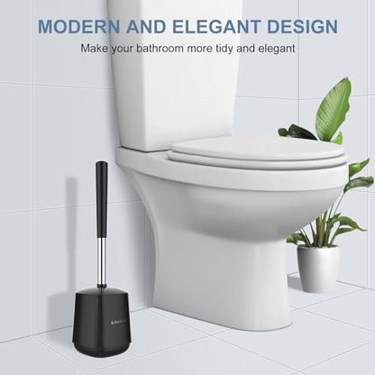 SetSail Toilet Brush and Holder 3 Pack, Self Closing Lid Toilet Bowl Brushes Holder Extra Long Handle Ventilated Toilet Brush Set for Bathroom Cleaning, Nylon Bristles, Black - color: Black, size: 3 packs