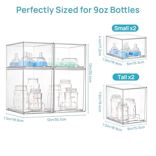 Vtopmart 4 Pack Baby Bottle Organizer Set, Stackable Storage Drawers Ideal for Kichen Countertop, Vanity, Bathroom, Cabinet, Pantry Organization