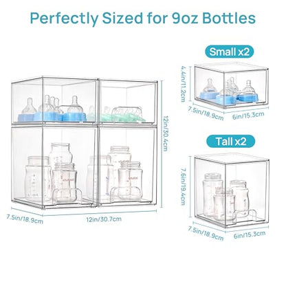 Vtopmart 4 Pack Baby Bottle Organizer Set, Stackable Storage Drawers Ideal for Kichen Countertop, Vanity, Bathroom, Cabinet, Pantry Organization