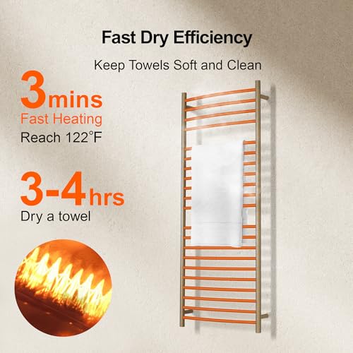Electric Towel Warmer - Wall Mounted Bathroom Heated Towel Rack, Plug-in Design & Brushed Stainless Steel Finish Gold 21 Bar - color: Gold With Single Press, size: 21 Bar