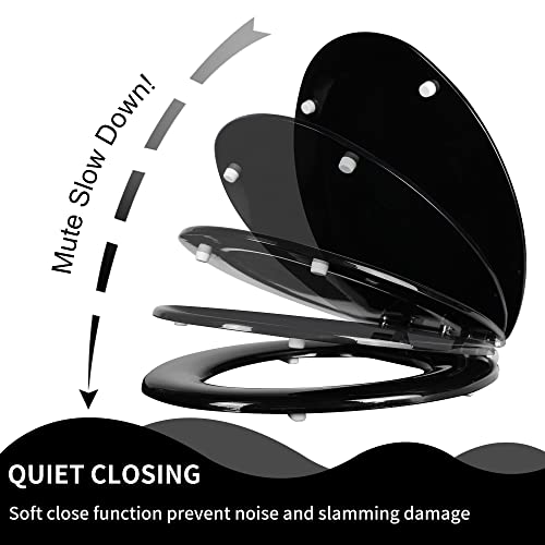 Angel Shield Toilet Seat with Zinc Alloy Hinges Quiet-Close Quick-Release Wood Molded UV Lid Easy Clean(Elongated,Black) | Soft Close Quick Release Metal Hinges, Adjustable Fit for Standard Elongated Toilets, Easy Install&Clean(Black) - color: Black, size