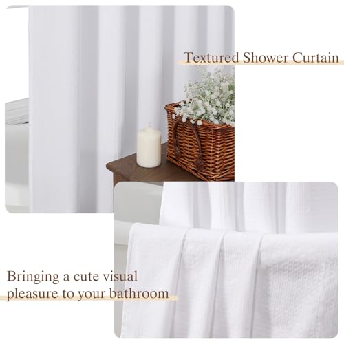 Aiyufeng White Shower Curtains for Bathroom，Dot Like Embossed Textured Waterproof Soft Polyester Cloth Shower Curtain，Hotel Spa Machine Washable，72Wx72L - color: White, size: 72"W x 72"L (Pack of 1)
