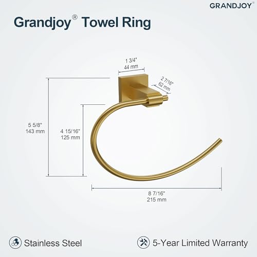 8.5 Inch Brushed Gold Hand Towel Ring for Bathroom, SUS304 Stainless Steel Wall Mounted Hand Towel Holder, Modern Square Base Swivel Towel Hanger, Heavy Duty - color: Brushed Gold