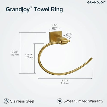 8.5 Inch Brushed Gold Hand Towel Ring for Bathroom, SUS304 Stainless Steel Wall Mounted Hand Towel Holder, Modern Square Base Swivel Towel Hanger, Heavy Duty - color: Brushed Gold