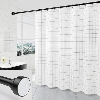304 Stainless Steel Shower Curtain Rod, Adjustable Telescopic Tension Rod, Rustproof Bathroom Rod, No Drilling Expandable Curtain Rod 26''–46'' – Black + 80“ x 80” Shower Curtain - color: Black, size: 26"–46"