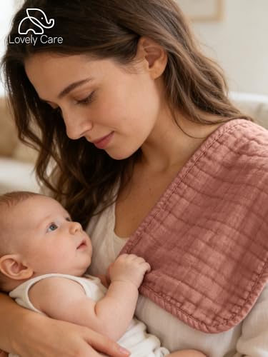 Lovely Care 12 Pack Muslin Burp Cloths 100% Cotton Muslin Cloths Large 20''x10'' Extra Soft and Absorbent Baby Burping Cloth - Blush and Terracotta - color: Blush and Terracotta, size: 10x20 Inch (Pack of 12)