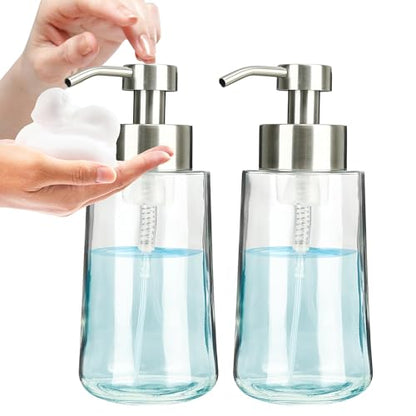 Foaming Hand Soap Dispenser Set, 16 oz Glass Soap Dispenser 2 Sets | 16 oz Large Capacity, Glass Foaming Dispenser, with Stainless Steel Pump and Waterproof Labels, for Bathroom Countertop - color: Brushed Nickel Foaming