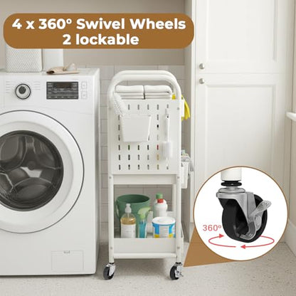Craft Cart, Black Rolling Cart with Retractable Dividers & DIY Pegboards for Kitchen, Bedroom, Laundry - color: White