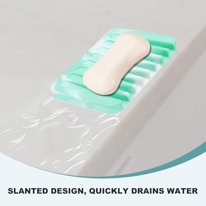 uxcell 2 Pcs Self Draining Silicone Soap Dish, Soap Tray with Drainage for Bathroom Shower Kitchen Sink, 4.5" x 3.1" x 0.4", Green/White - color: Green/White