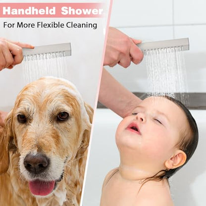 Rainfall Shower System, STARBATH 12 inch Wall Mounted Rain Shower Head with Handheld Spray, Push Button Diverter 2 Functions Simultaneous Use, Shower Faucet Set Rough-In Valve Includ, Brushed Nickel - color: Brushed Nickel, size: 12+12 inch-20