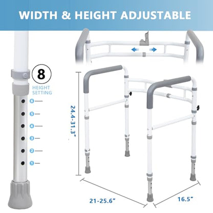 Toilet Safety Rail for Seniors, Height & Width Adjustable Frame | 350 Lbs Capacity, Foldable Bathroom Toilet Handles for Elderly, Toilet Grab Bars for Handicap & Disabled, Fits Most Toilets