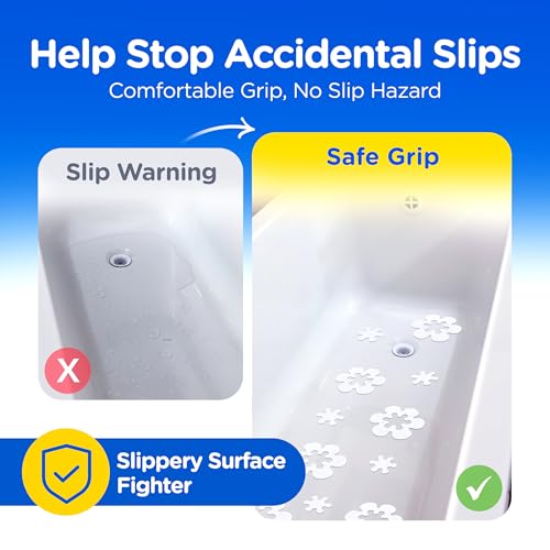 COMPAC HOME Safe-T-Shapes Anti-Slip Bathroom Decals - 7 Large White Daisies with Removable Inner Daisies (14 Total), Flexible Non-Slip Tub & Shower Safety, Decorative Design - size: Large