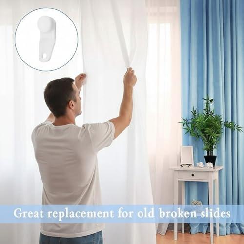 Pangda 50 Pieces Curtain Track Glider Hooks White Plastic Curtain Rod Hooks Sturdy Drapery Slides Smooth Sliding for Window Door Shower Accessories